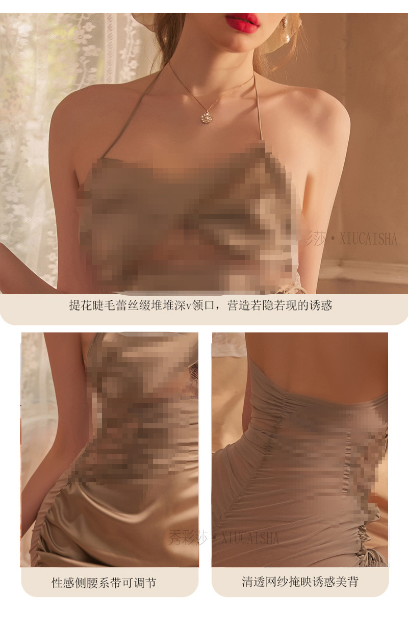 Women’s Hollow-Out See-Through Babydoll Dress, Short Black Polyester Sleepwear, One-Size — detail image 4