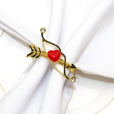 新品酒店情人节餐巾环红色爱心餐巾扣创意镶钻弓箭口布圈合金厂家