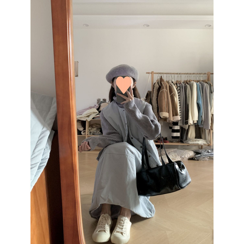 三件套装女秋冬新款气质简约圆领开衫马甲叠穿长袖毛衣半身长裙子|undefined
