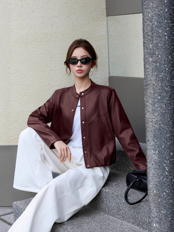 韩版短款皮衣外套女2025年秋季新款百搭宽松小香风免洗植鞣皮夹克|undefined