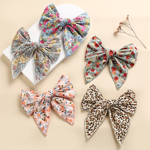  Spring New Cotton Printed Hair Clip Children and Girls Bow Ponytail Hair Clip Princess Leopard Print Headdress