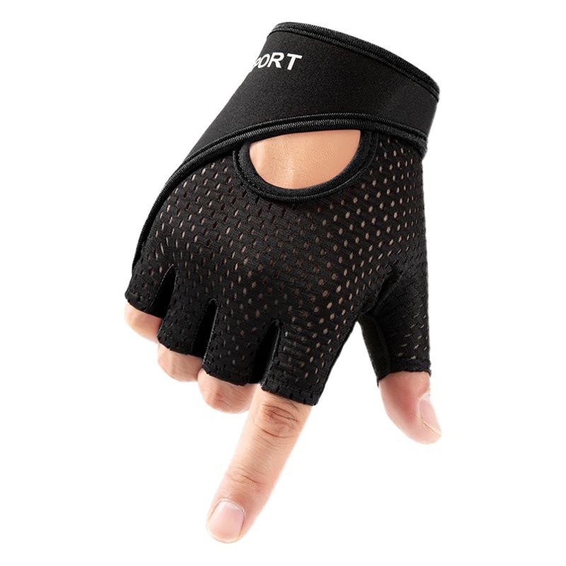 Guantes de ciclismo de malla elástica transpirable con mancuernas fitness hombres y mujeres deportes al aire libre de seda de hielo guantes de medio dedo entrega de una pieza