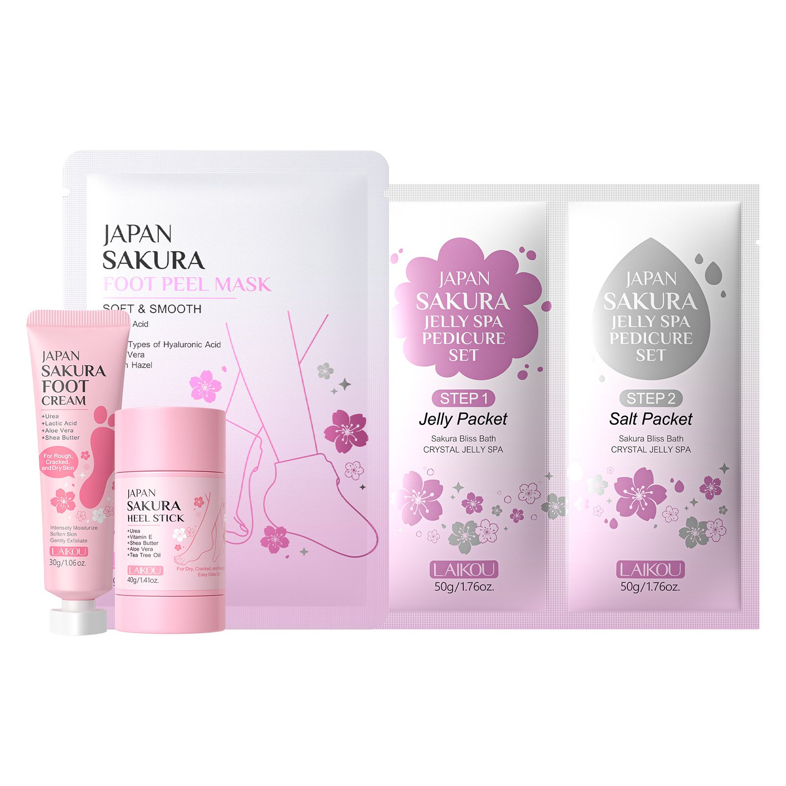 Nuevos productos transfronterizos LAIKOUFENYIQUIYUM combinación de flores de cerezo leche caracol paquete de cuidado de la piel comercio exterior en stock