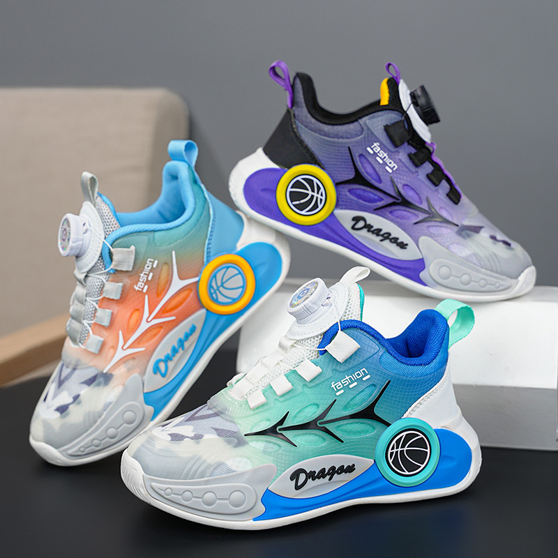 Dziecięce letnie buty do koszykówki dla średnich i dużych chłopców, modne buty zapinane na guziki, siatkowe, oddychające, sportowe buty dla dzieci_voghion.com