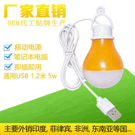 户外移动电源小灯泡 即用即插笔记本 通用USB口1.2米线5w LED灯泡