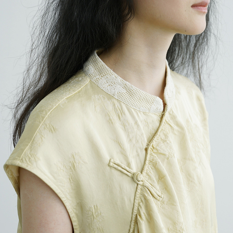 Original Oriental Aesthetic Human Silk Jacquard Skirt New Chinese Style Loose Button Bag Sleeve Cheongsam L25086