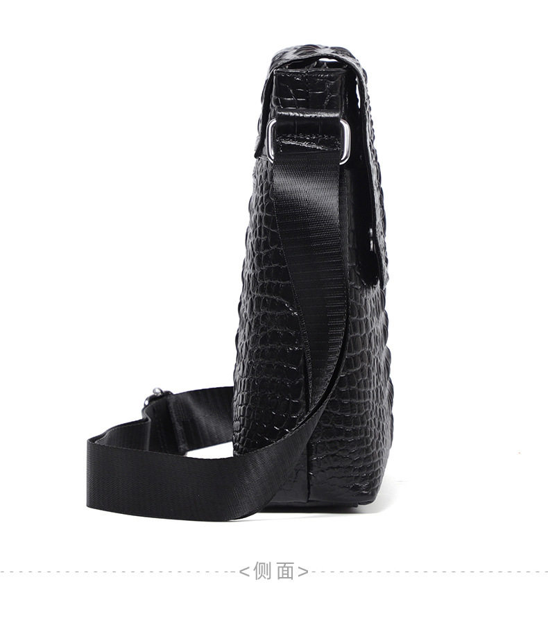 Túi đeo chéo nam da bò thật vân cá sấu, túi đeo vai mở rộng đựng vừa máy tính bảng 8 inch — Màu cà phê, Màu đen chi tiết 15