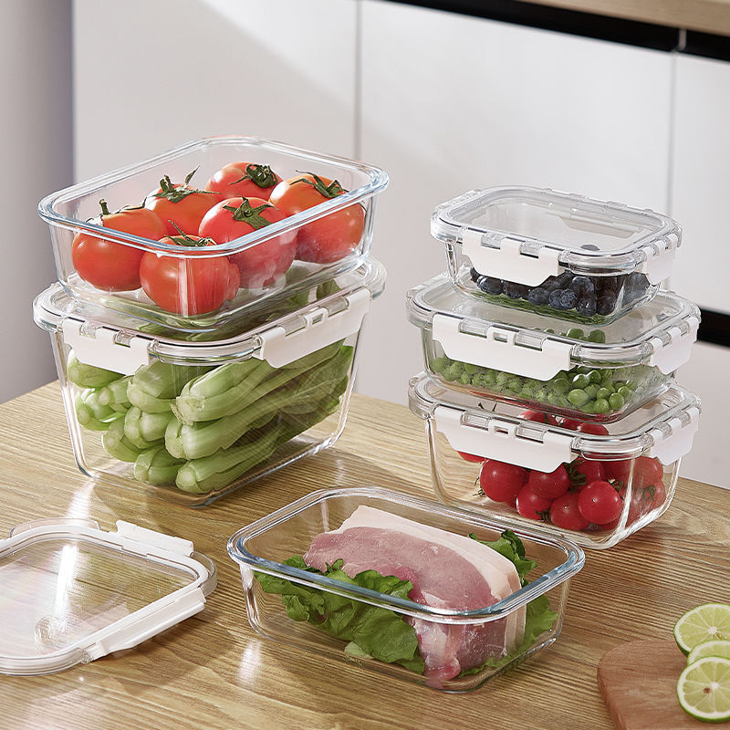 Lunch Box Glass Crisper for Office Workers Microwave Oven Heating Large Capacity Lunch Box Special Compartment Glass Bowl with Lid