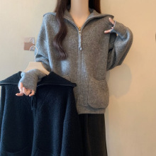 大码女装2025秋冬季新款胖宽松显瘦翻领内搭加厚毛衣针织开衫外套