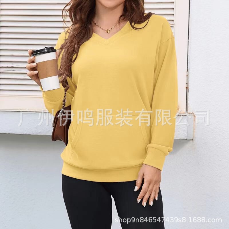 纯色V领宽松卫衣女秋冬新款长袖上衣大码休闲外套|undefined