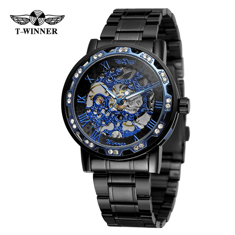 T-WINNER8012 nuevo fresco zafiro azul movimiento mecánico semiautomático regalo de los hombres de acero correa de reloj