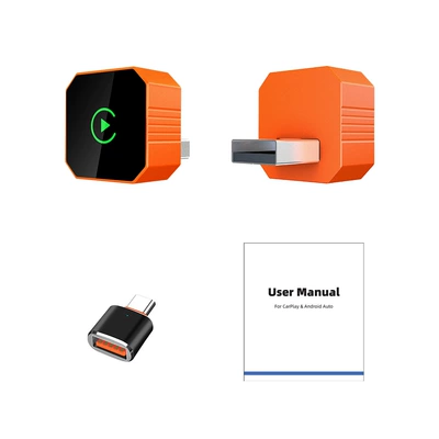 Two-In-One Adapter Car – Simsiz CarPlay və Android Auto - 2-in-1-horizontal-plug-in-type-orange-white-label