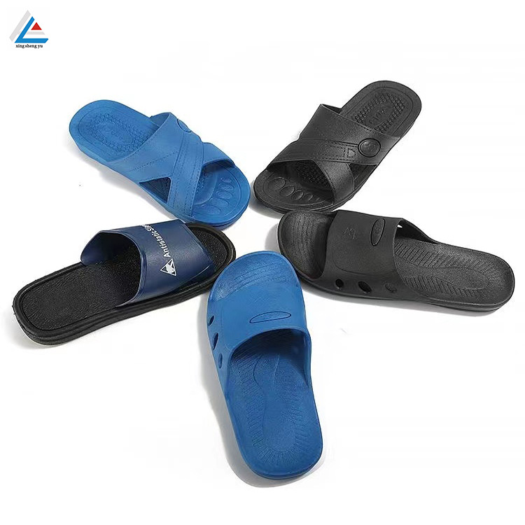 荐防静电拖鞋PVCSPU蓝色黑色六孔鞋无尘车间洁净防滑工作鞋耐磨