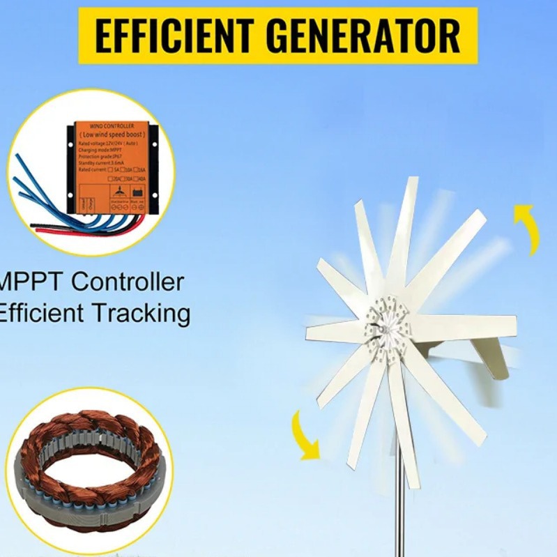 风力发电机10片12V24V风力控制器家用露营风力发电机套件-12V厂家