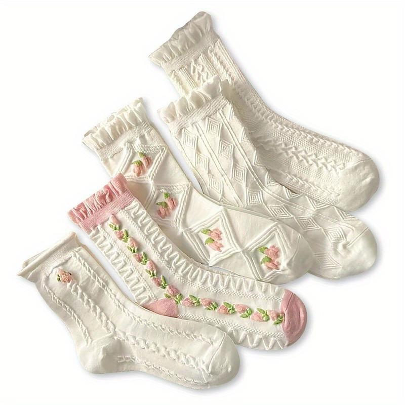 2025 New Cross-Border Dropshipping 5 Pairs of White Cute Women's Lace Ruffled Ankle Casual Socks