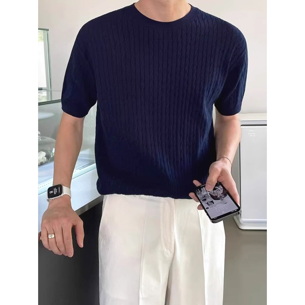 Verano nueva camiseta de manga corta texturizada ligera de lujo delgada camiseta de negocios casual comercio exterior al por mayor transfronterizo
