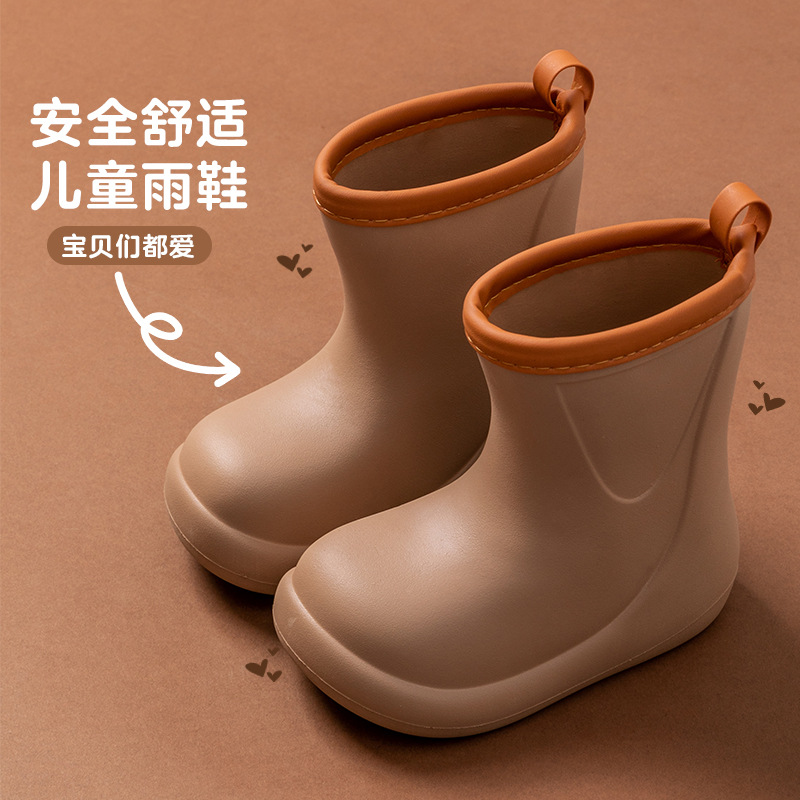 Cross-Border Solid Color Children's Rain Boots for Outer Wear Thick-Soled Mid-Tube Non-Slip Waterproof Simple Rain Boots Internet Celebrity Outdoor All-Season Rubber Shoes