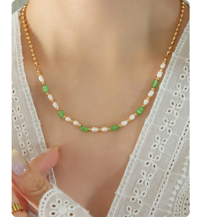 Elegant Geometric Pearl Plating Opal Necklace