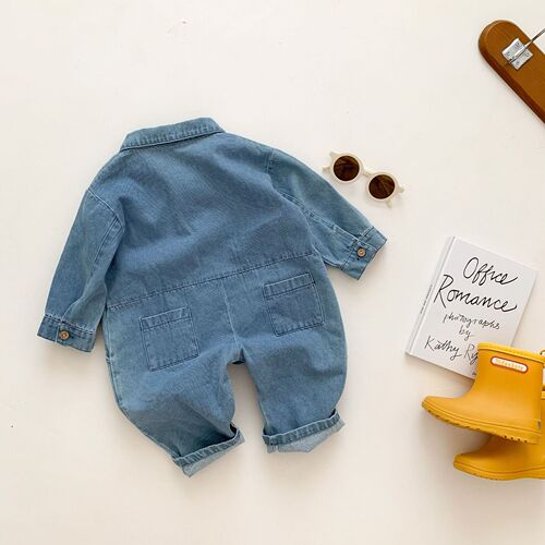 Baby jumpsuit girls denim jumpsuit boy long-sleeved baby spring and autumn clothing children's jumpsuit romper pants