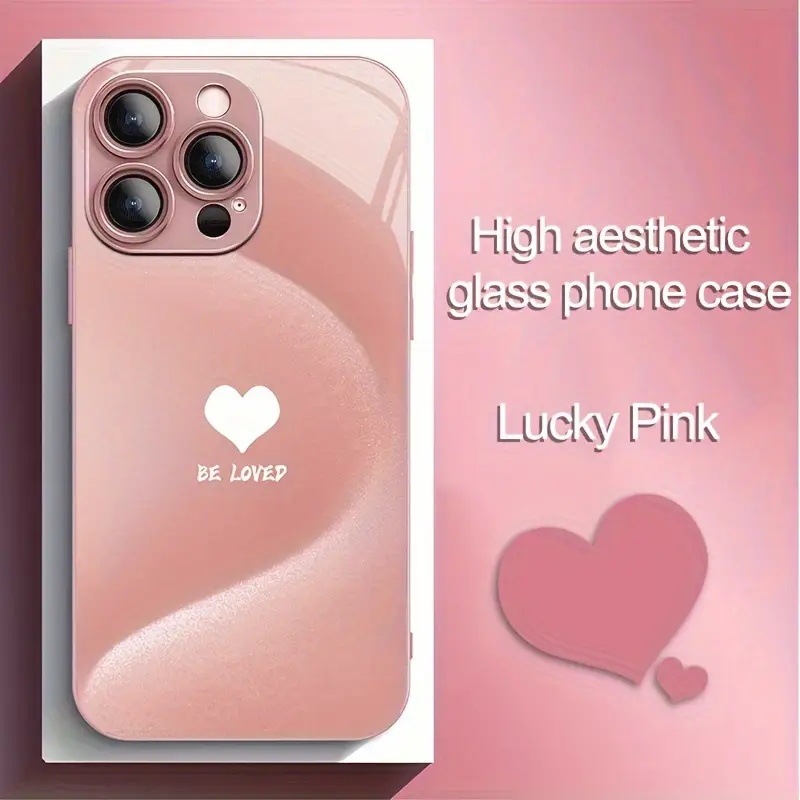 Commuting Versatile and Stylish Girls' Simple Gradient Heart-Shaped Phone Case Iphone11/12/13Promax Glass Case