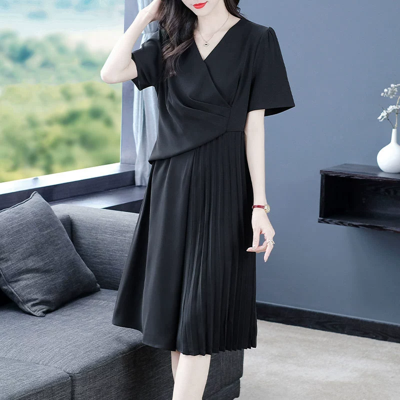Летнее платье с короткими рукавами во французском стиле, элегантное платье для мамы с короткими рукавами, облегающая Талия, пухлая девушка, одежда для женщин среднего возраста