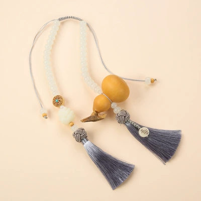 Car hanging Rearview mirror decoration - upgraded-beaded-gourd-silver-double-spike