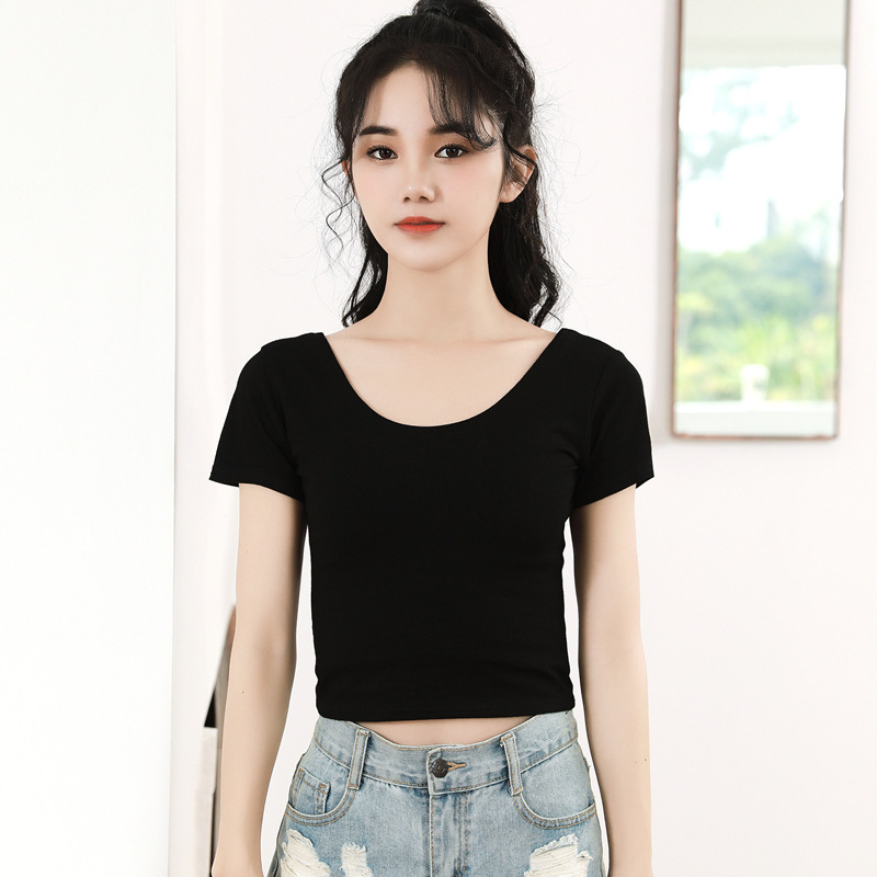 Navel-exposed T-shirt Women's Short-sleeved Hyun-a Navel-leaking Base Shirt Korean-style Tight Slim-fit Backless High-waist Top Short Shirt Navel-exposed T-shirt Women's Short-sleeved Hyun-a Navel-leaking Base Shirt Korean-style Tight Slim-fit Backless High-waist Top Short Shirt