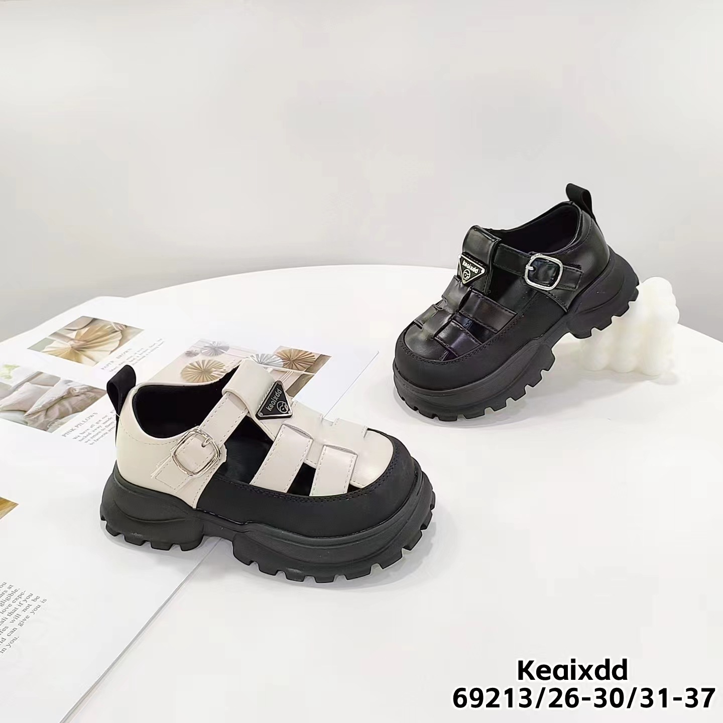 Foreign Trade Kidsren's Shoes 2025 Spring and Summer New Korean Style Thick-Soled Kidsren's Roman Sandals Woven Girls Baotou Pig Cage Shoes