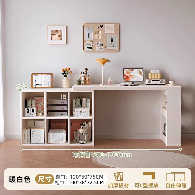 Escritorio de madera maciza, escritorio de estudio para el hogar para estudiantes, estantería, sala de estar integrada, mesa larga, banco de trabajo, escritorio retráctil para computadora