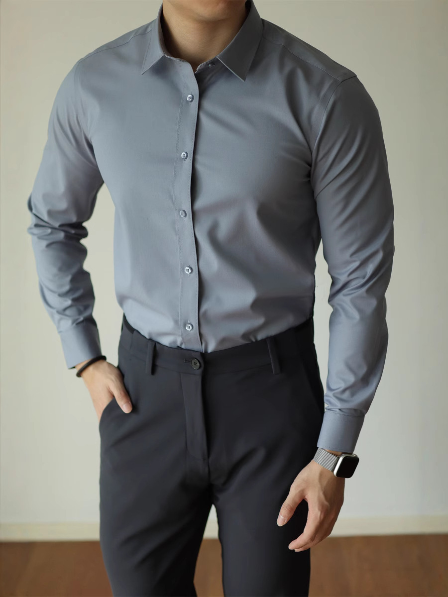 【高級品】ビジネススタイル 無地シャツ メンズ 長袖 通勤 紳士 カジュアルシャツ フォーマル 高級インチシャツ