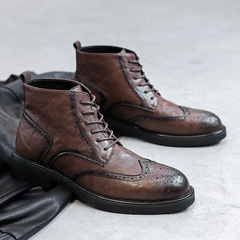 Trendy Korean-style versatile mid-calf short boots, British retro men's carved brogue Martin boots 85680-T
