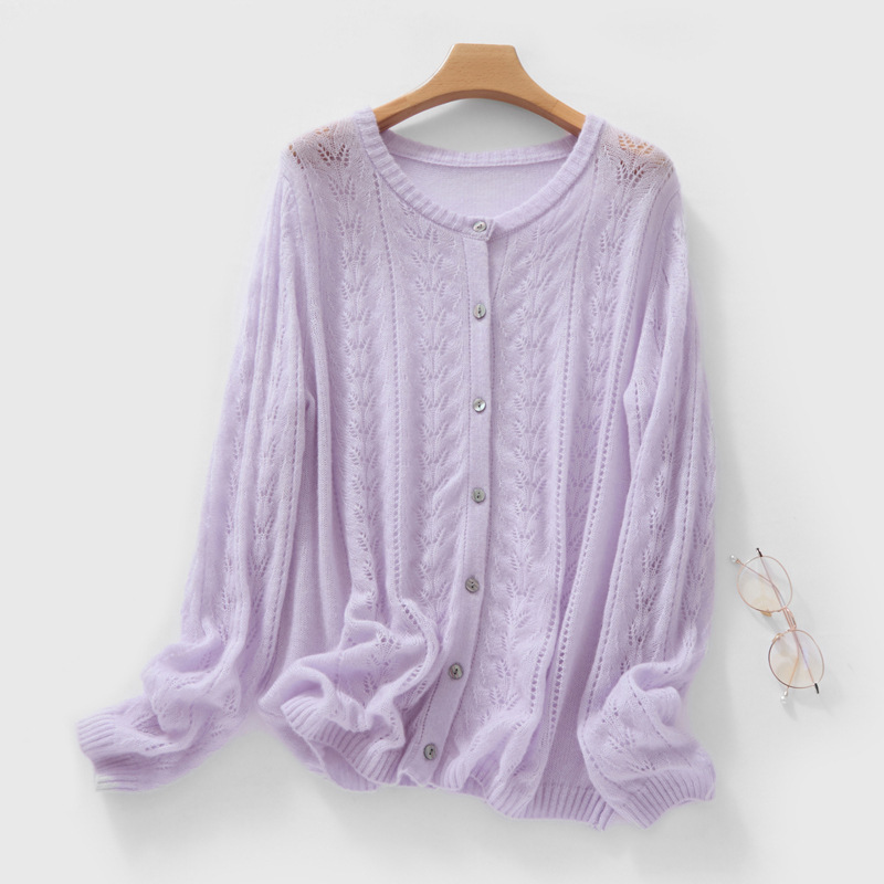 Spring and Summer New Style Mulberry Silk Cashmere Lazy Style Hollow Knit Cardigan Women's Thin Sun Protection Shirt Loose Jacket Top Spring and Summer New Style Mulberry Silk Cashmere Lazy Style Hollow Knit Cardigan Women's Thin Sun Protection Shirt Loose Jacket Top