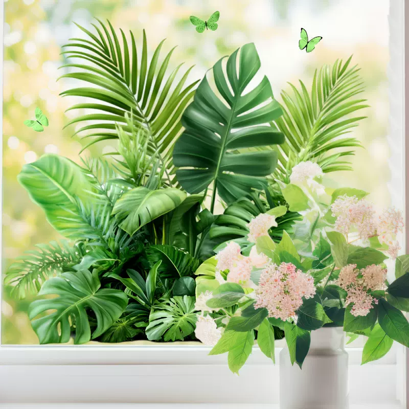 新款绿色叶子装饰贴画墙贴玻璃贴小清新活力感家用布置方便快捷贴