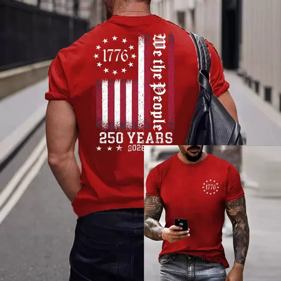 2026欧美跨境新款亚马逊独立站男装t恤夏季数码印花男士国旗短袖