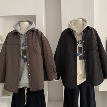 欧玛莱 简约纯色夹棉外套女冬季百搭宽松休闲中长款棉服上衣 5351