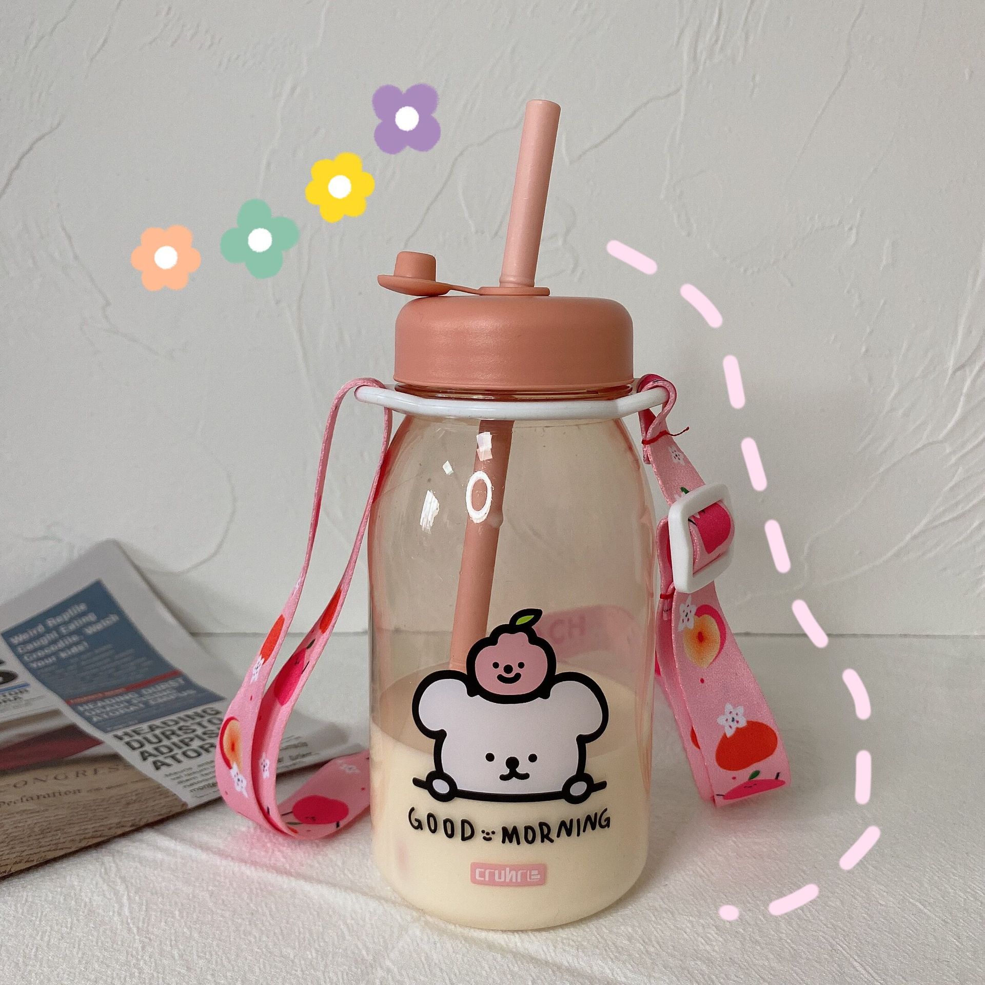 Cute Student Plastic Straw Cup Portable Strap Water Cup Personalized Cup display picture 6