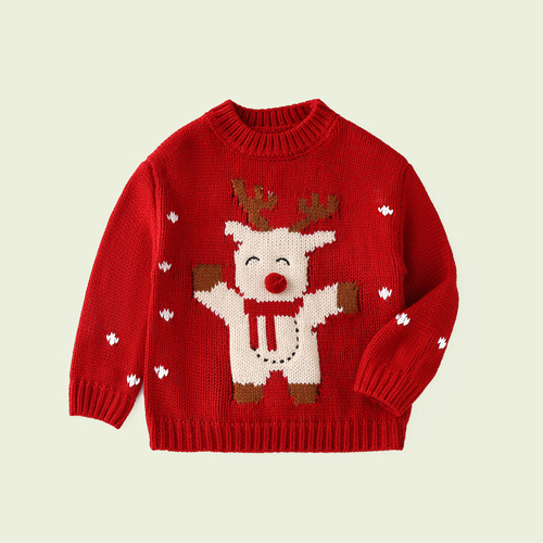 Red New Year greeting suit three-dimensional nose boys and girls Christmas sweater pullover sweater top children's sweater wholesale