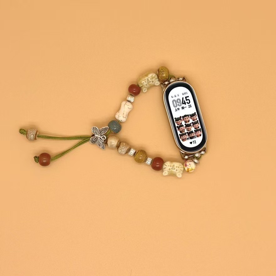 Suitable for Xiaomi Mi Band 9/8 Generation Summer New Cat Ethnic Style Ceramic Beads Nfc Version Shrinkable Adjustable Wristband