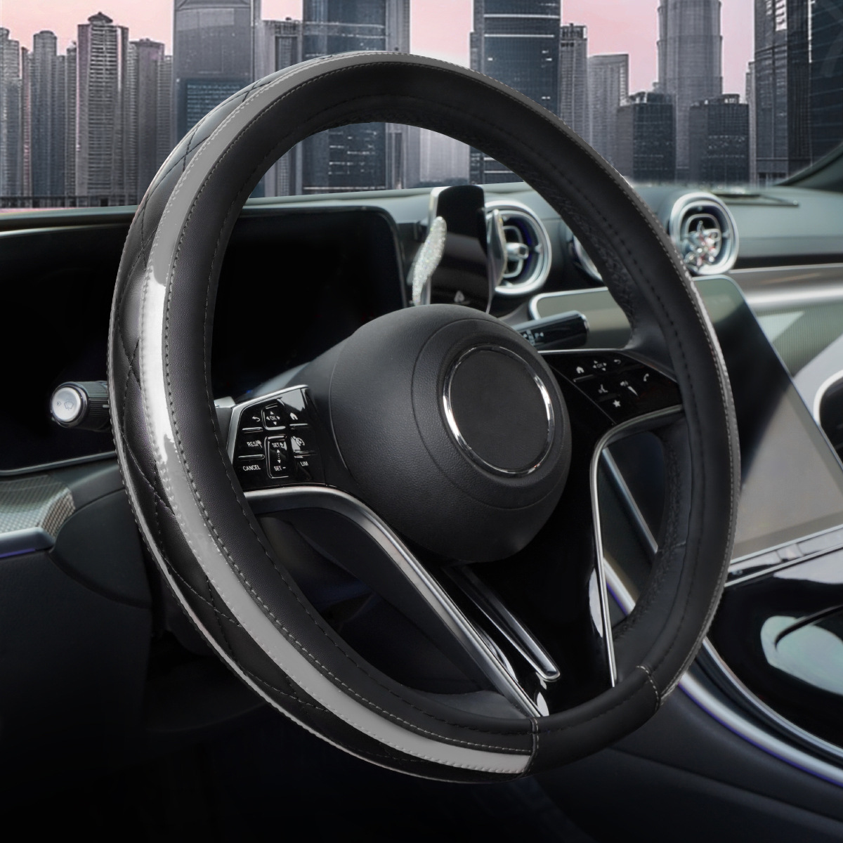 New Car Steering Wheel Cover, Leather Quilted Embroidery Stitching, Universal for All Seasons, Cross-Border Hot-Selling Interior Steering Wheel Protective Cover