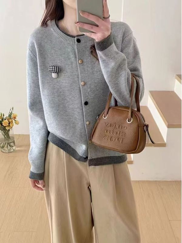 韓国ドーパミン着用雰囲気カーディガントップ女性のための春の新しいスタイルの小さな香りのシングルブレスト紫色のセーター|undefined