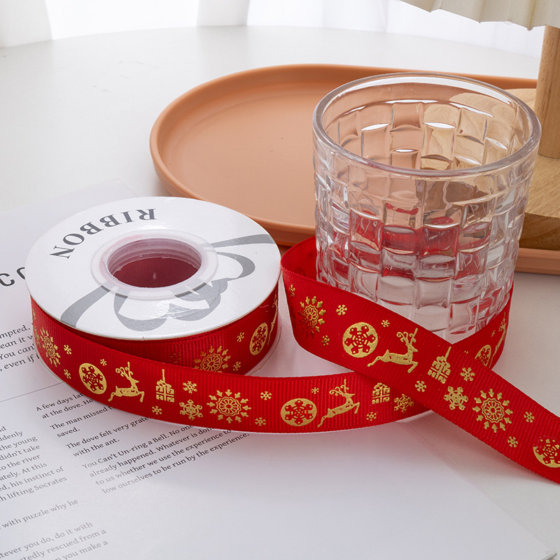 2.5cm poliéster con estampado regalos de Navidad regalo caja de regalo embalaje cinta decoración de Navidad cinta DIY