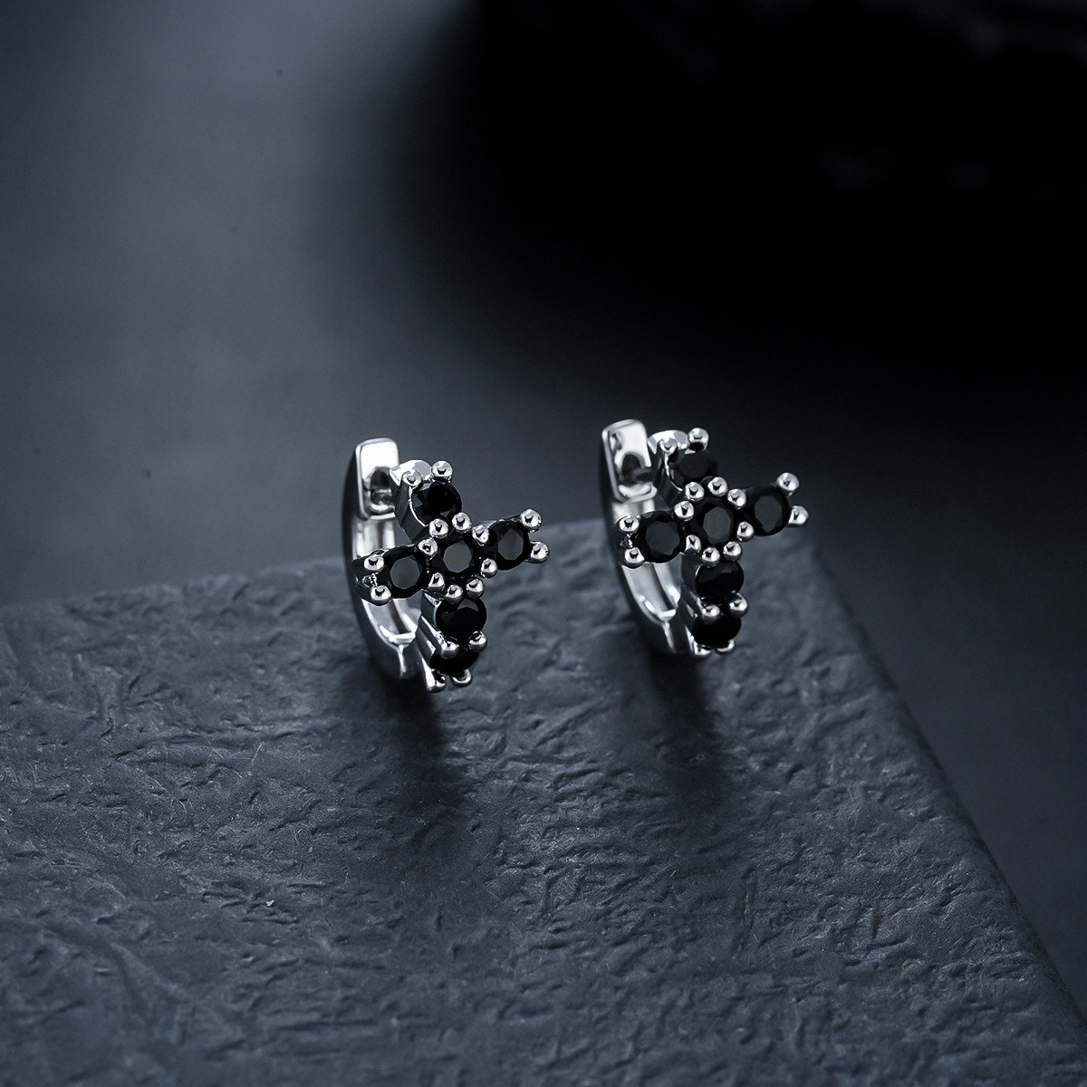X1077-E (black zirconium cross earrings) silver pair