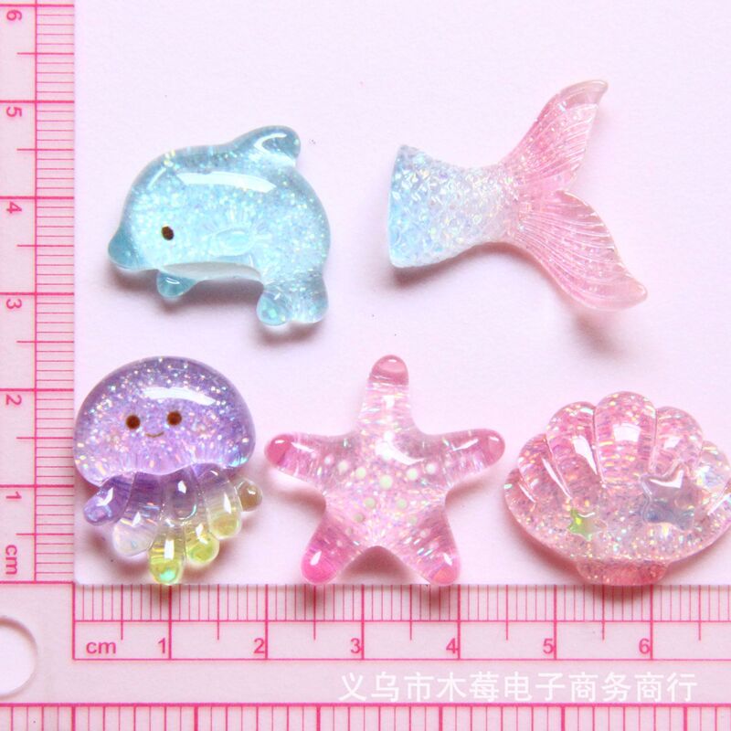 渐变细闪海洋系树脂贴片儿童可爱夏日diy海星鱼尾海豚装饰小配件|undefined