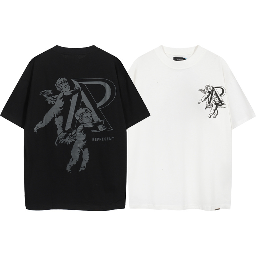 Cross-Border marca de moda REPRESEN Cupido logo impreso hombres y mujeres sueltos casual jersey de manga corta Camiseta