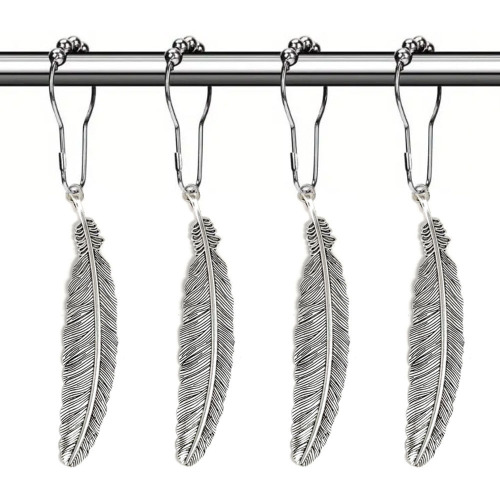 European and American cross-border retro feather shower curtain ring hooks bathroom decoration shower curtain rod anti-rust roller ball shower curtain hook accessories