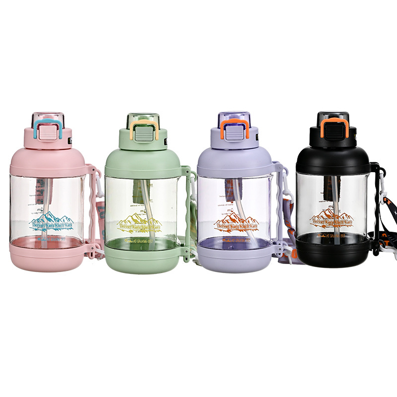 Botella de agua deportiva de tonelada de gran capacidad, celebridades de Internet, hombres y mujeres, ejercicio, taza de agua portátil, correa, tapa elástica, taza de cubo al aire libre