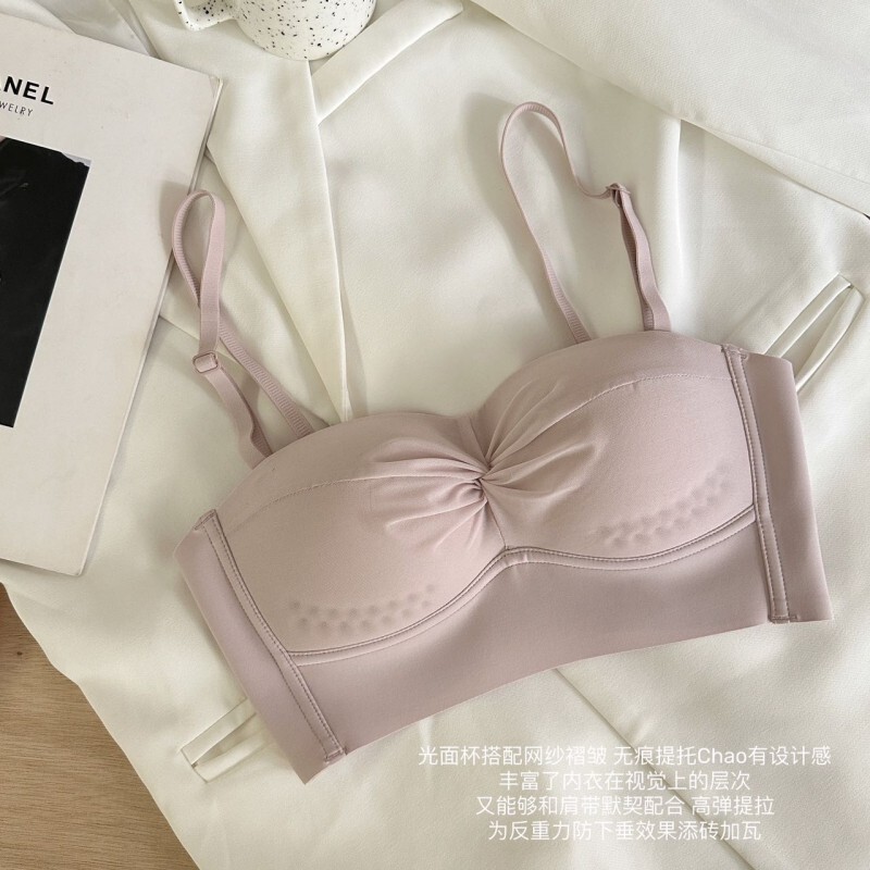 Pure Strapless Underwear Sweet and Hot Girl Sling Pleated Design One-piece Coaster All-match Beautiful Back Push-up Bra