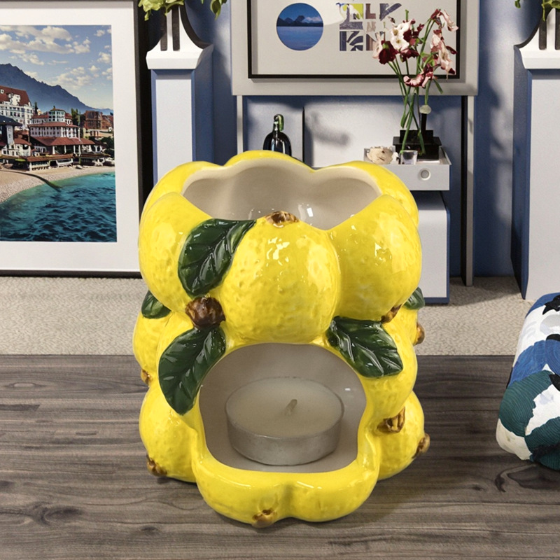 Frutas creativas limón cerámica estufas de sabor pequeño recipiente de vela fresca escritorio decorativo simple adornos transfronterizos
