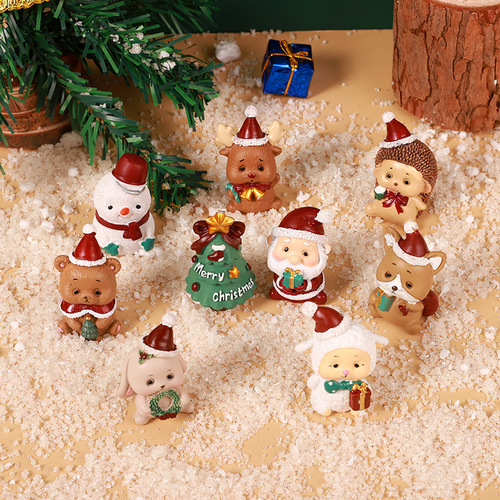 Christmas small ornaments micro landscape cute cartoon Santa Claus Christmas tree animal decoration ornaments blind box gifts