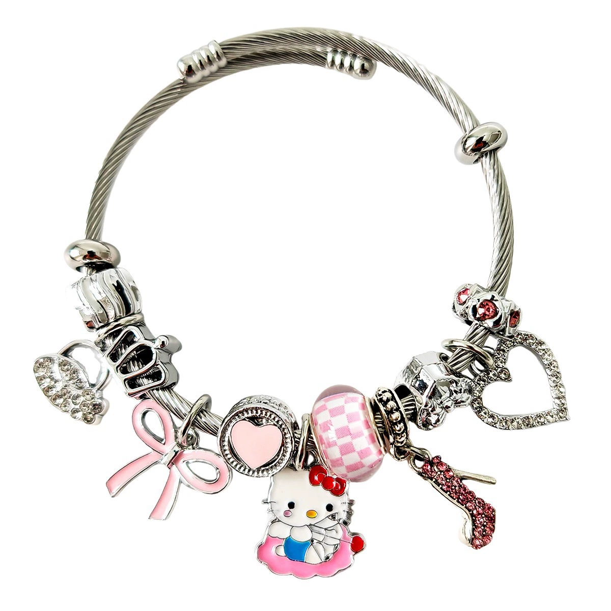 Браслет (Hello Kitty) браслет с подвесками из нержавеющей стали, мультяшные подвески, милые розовые акценты